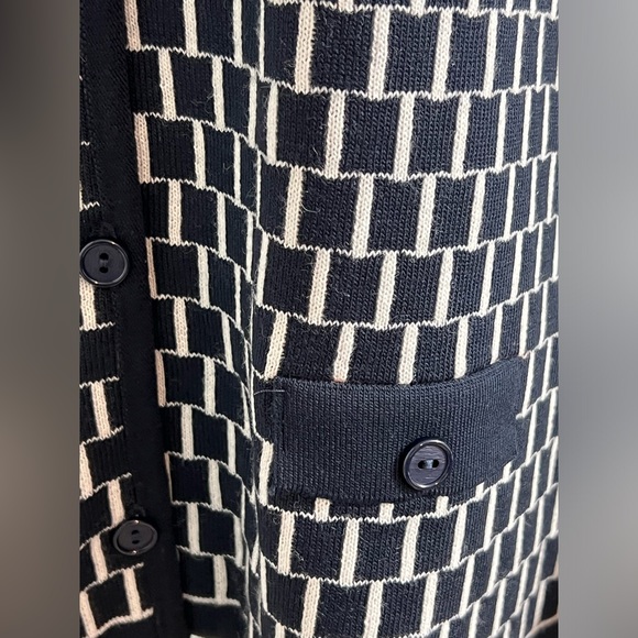 Vg Rare Tricots Alpes Houndstooth Wool Made InGreece Cardigan Sweater Sz L Black - Picture 6 of 12